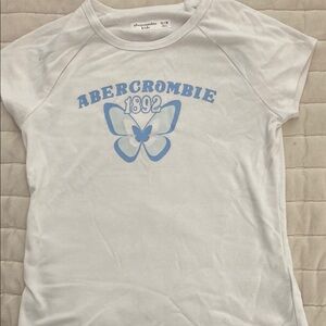 Abercrombie Kids White Tee with Blue Logo and Butterfly